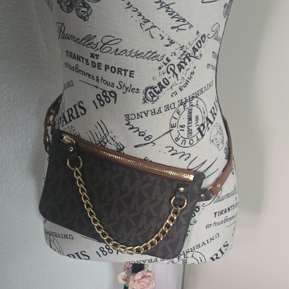 Michael Kors Black & Brown MK Monogram Chain Bum/Belt Bag (EUC)(S)✨️🖤✨️ - Picture 2 of 13